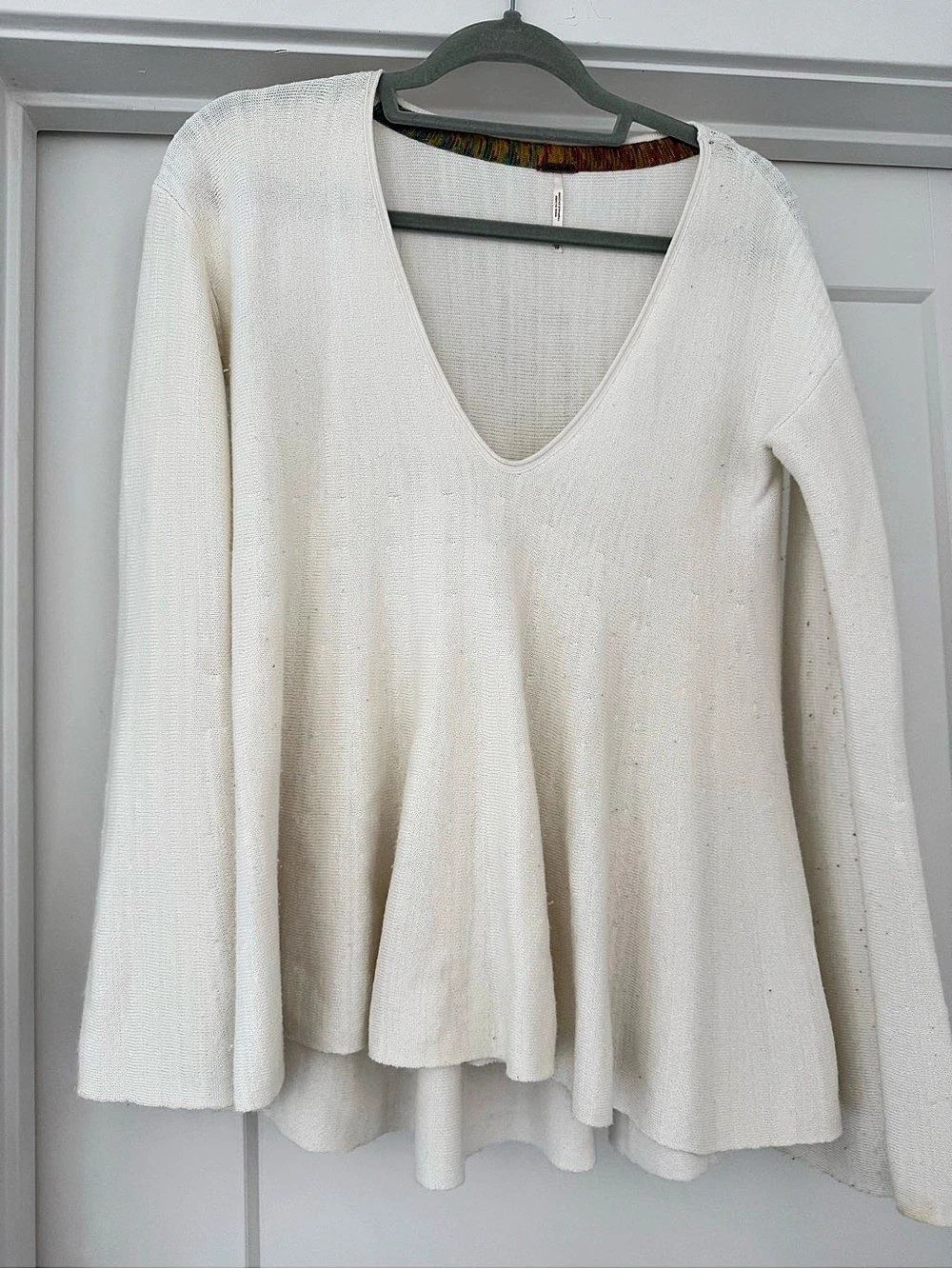 Free People Damsel V-Neck Knit Sweater White XS